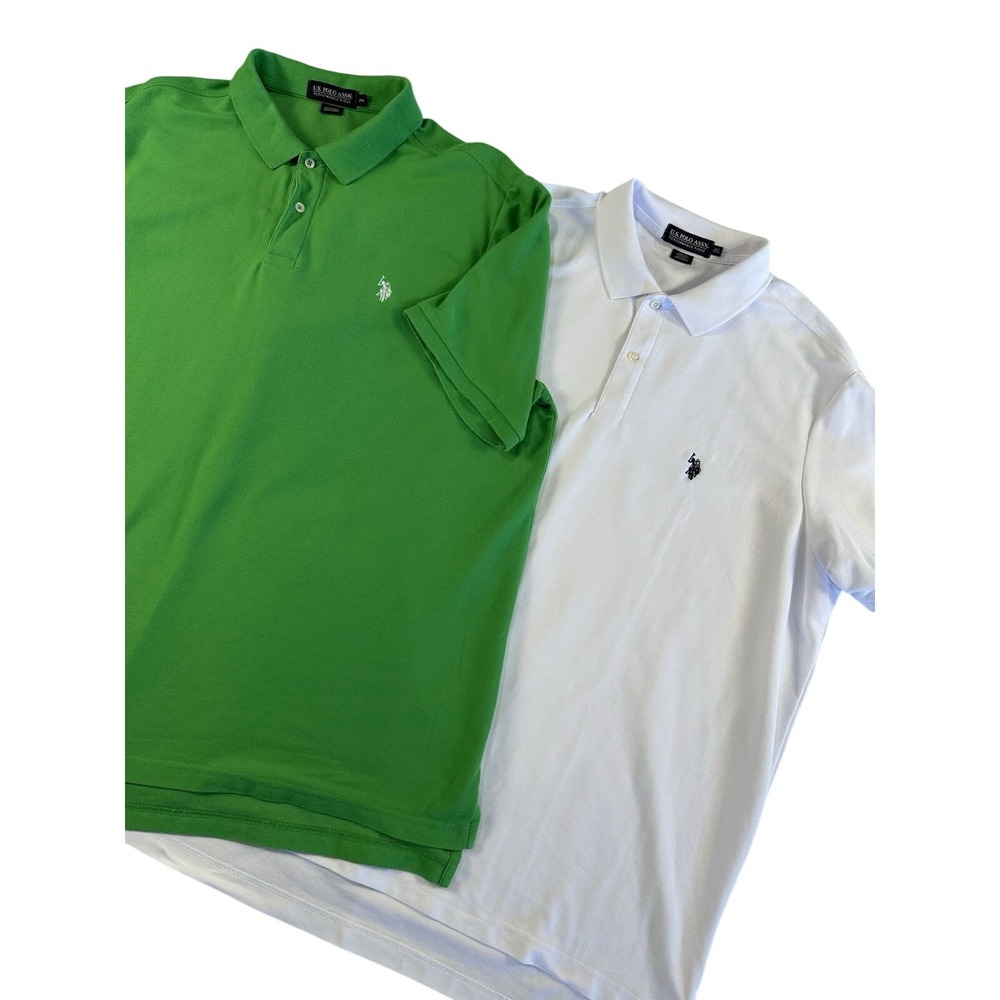 US Polo Assn.‎ Two Short Sleeve Polo Shirts Men's Size 2XL White And Green